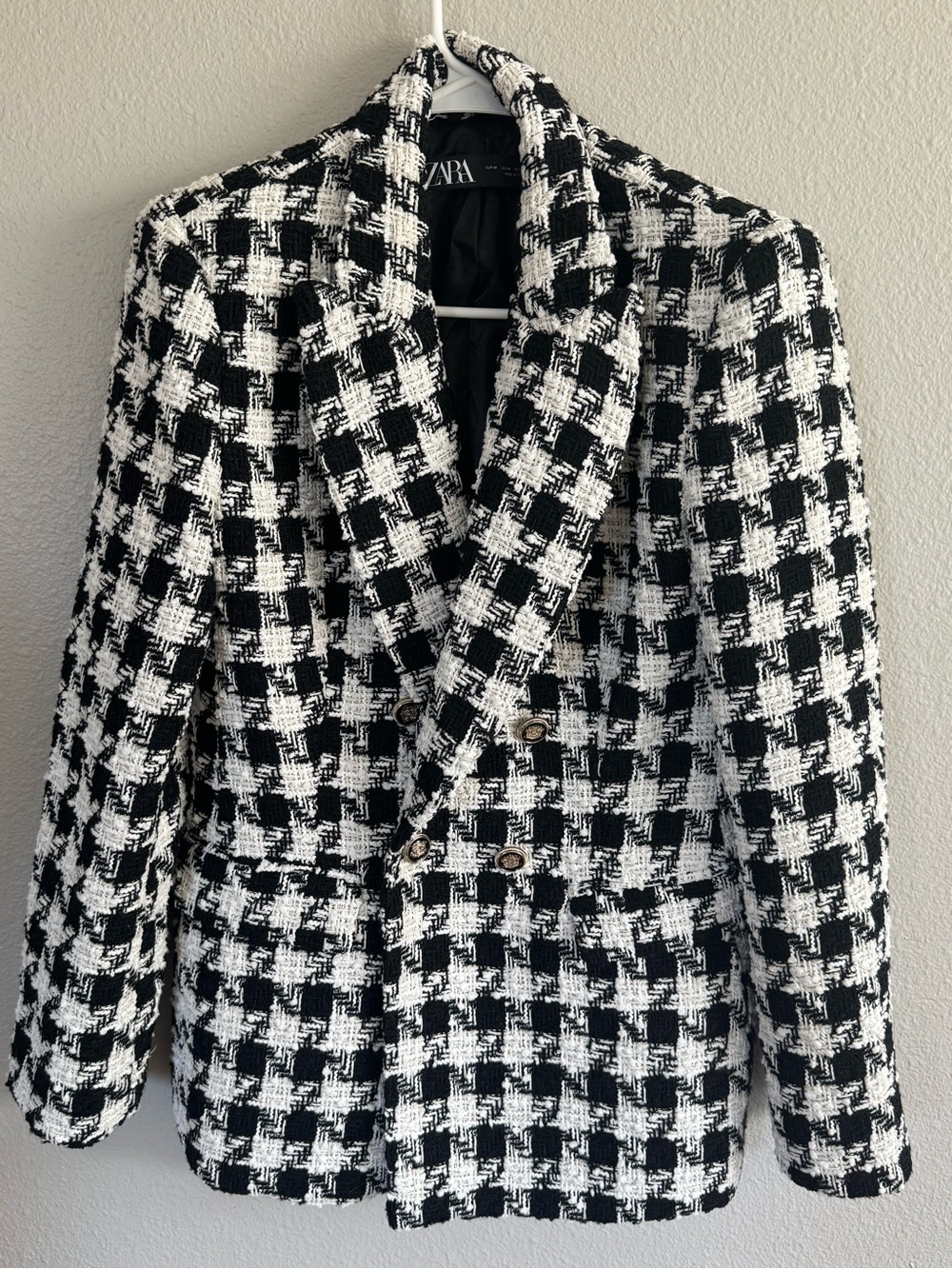 Zara Houndstooth Checkered Tweed Blazer size Medium - Picture 5 of 11